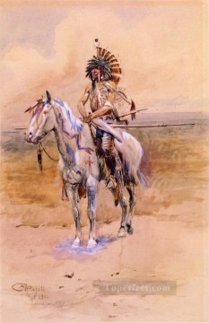 guerrier mandan 1906 Charles Marion Russell Indiens d’Amérique Peinture à l'huile